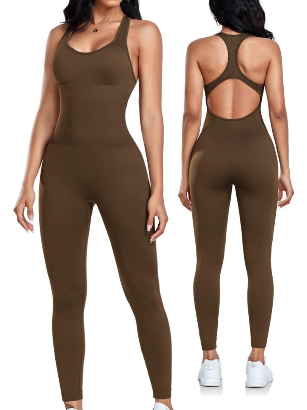 Womens Workout Jumpsuits Seamless Racerback Tummy Control Padded